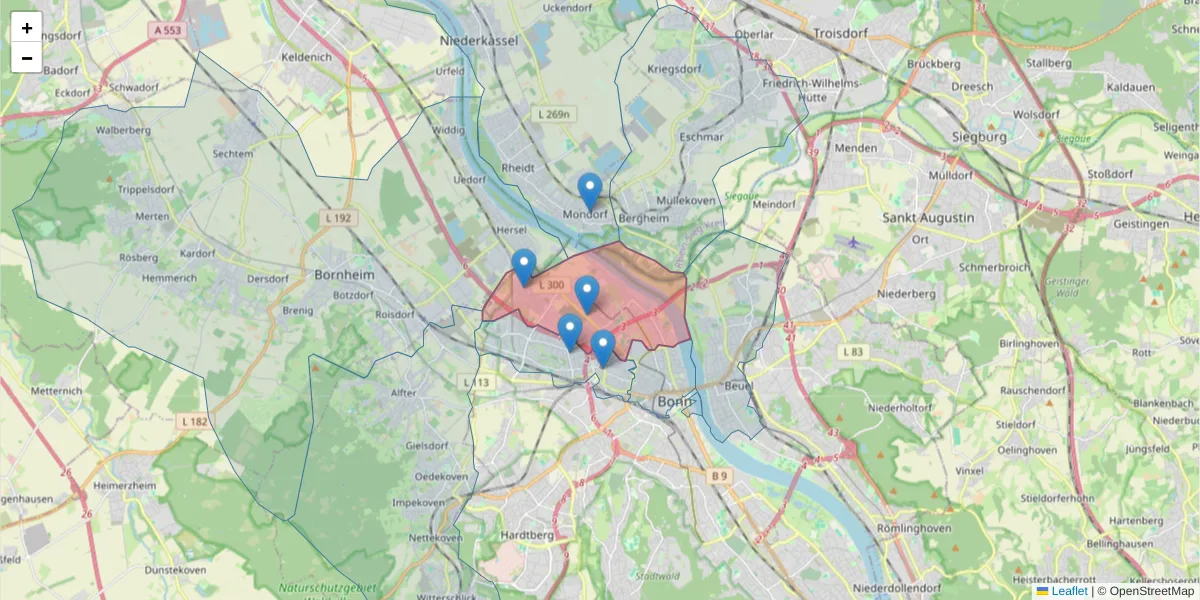 Karte des Postleitzahlen Bereichs  und der umliegenden Postleitzahlen in Deutschland