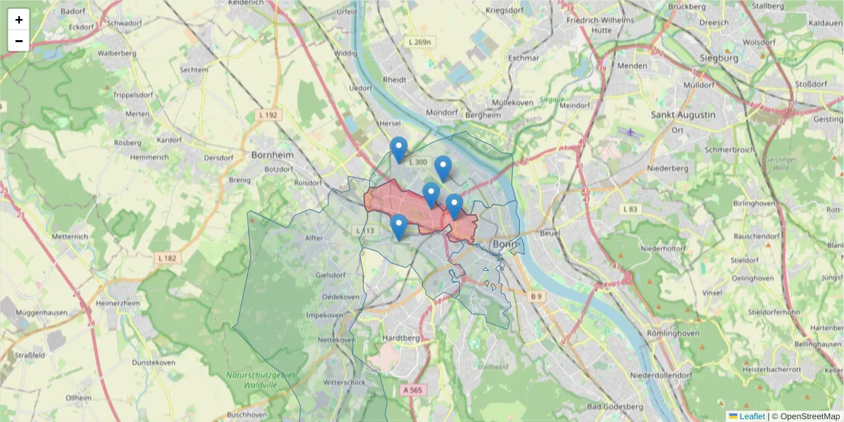 Karte des Postleitzahlen Bereichs  und der umliegenden Postleitzahlen in Deutschland