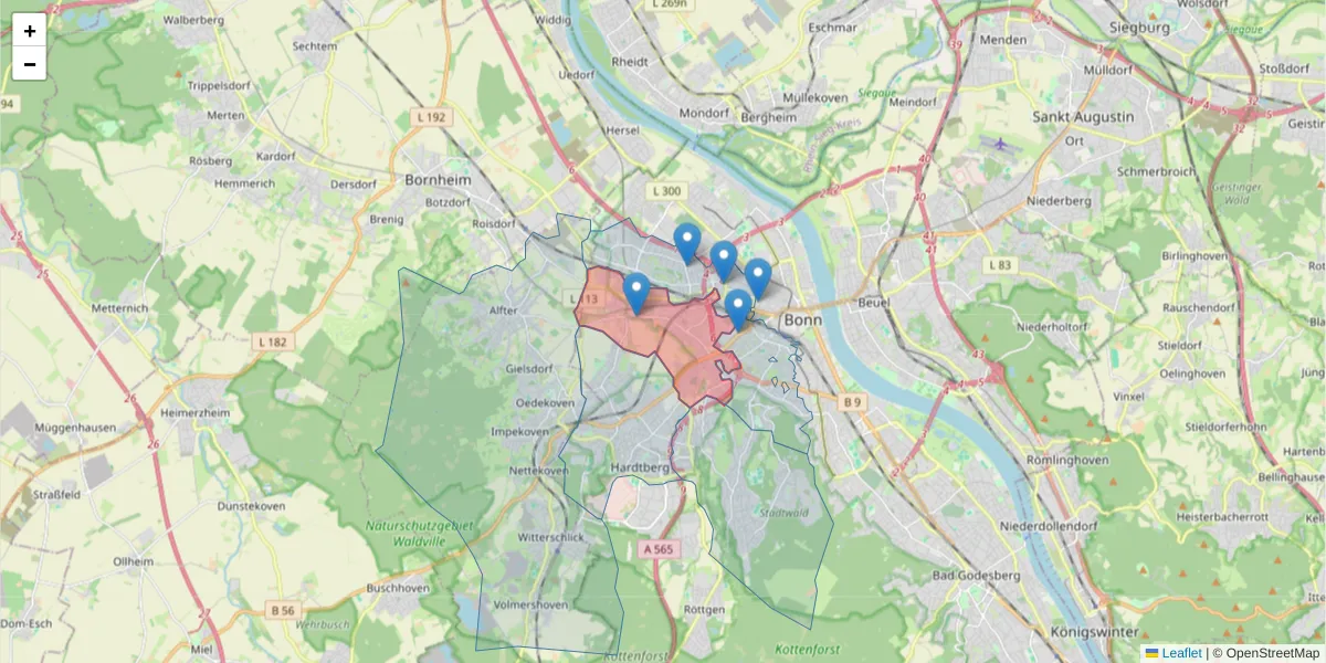 Karte des Postleitzahlen Bereichs  und der umliegenden Postleitzahlen in Deutschland