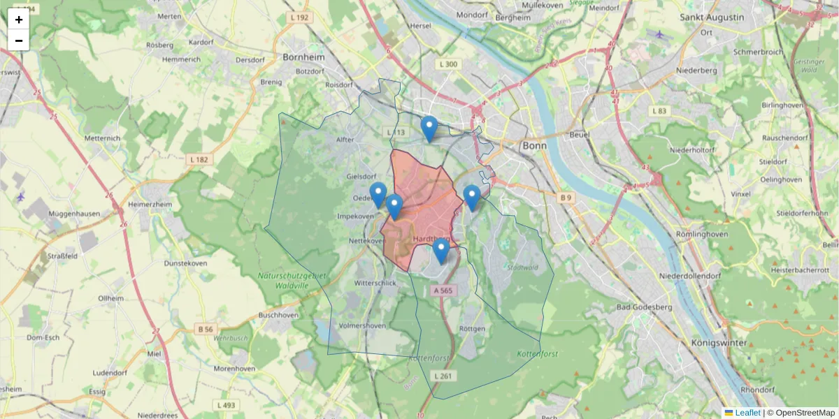 Karte des Postleitzahlen Bereichs  und der umliegenden Postleitzahlen in Deutschland