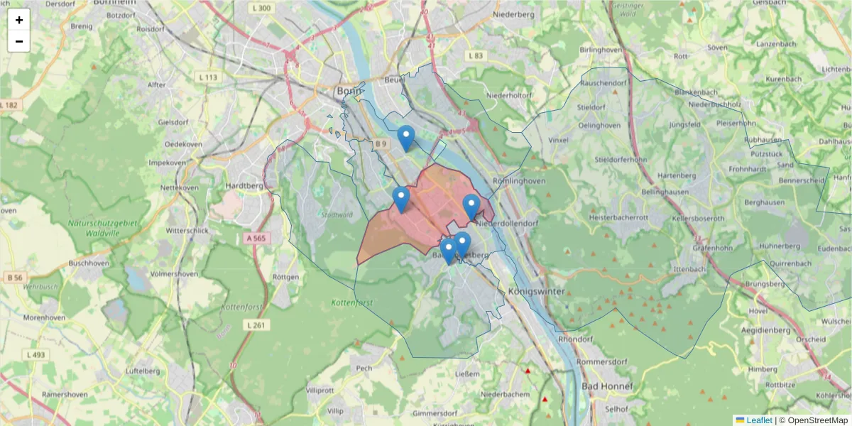 Karte des Postleitzahlen Bereichs  und der umliegenden Postleitzahlen in Deutschland