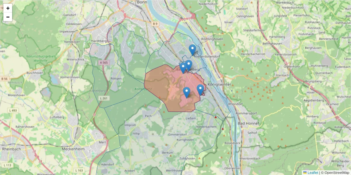 Karte des Postleitzahlen Bereichs  und der umliegenden Postleitzahlen in Deutschland