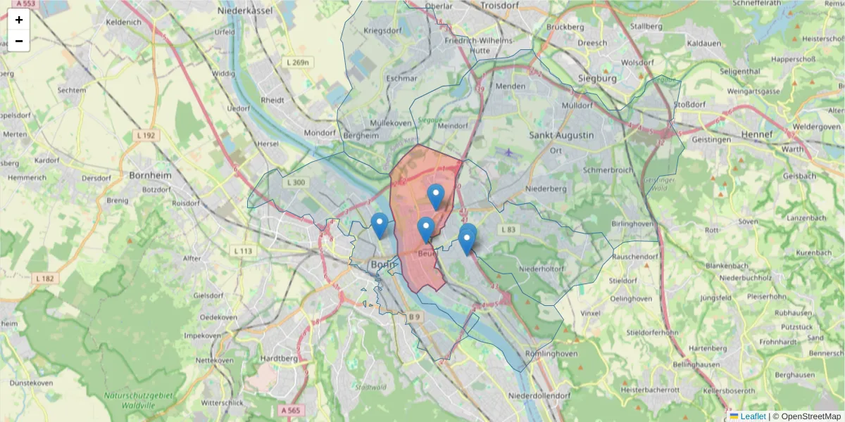 Karte des Postleitzahlen Bereichs  und der umliegenden Postleitzahlen in Deutschland