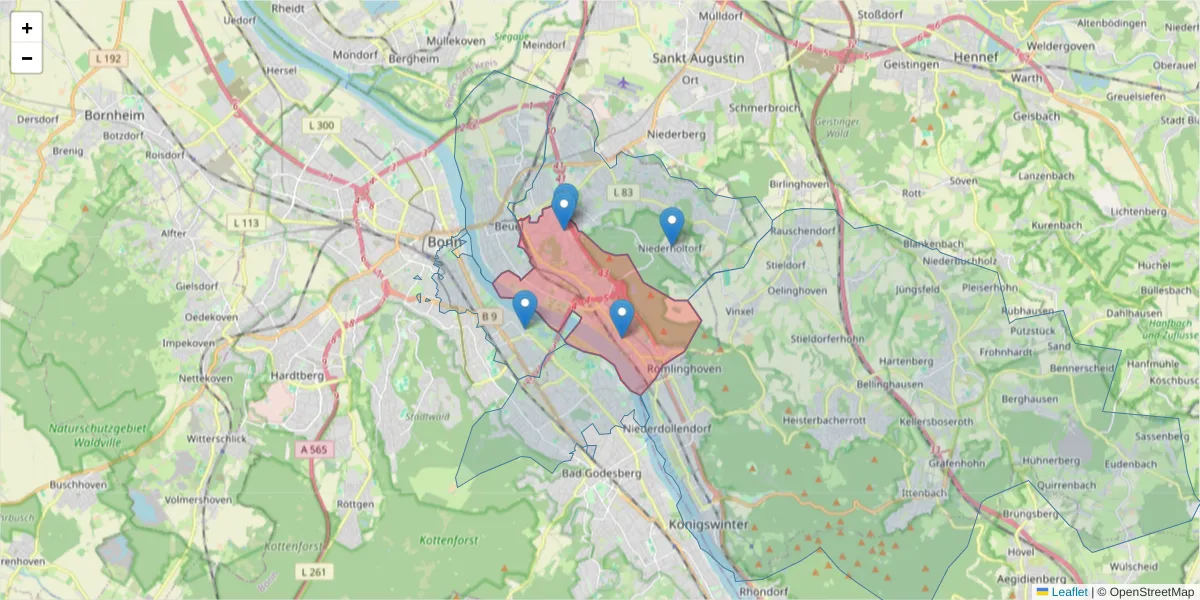 Karte des Postleitzahlen Bereichs  und der umliegenden Postleitzahlen in Deutschland