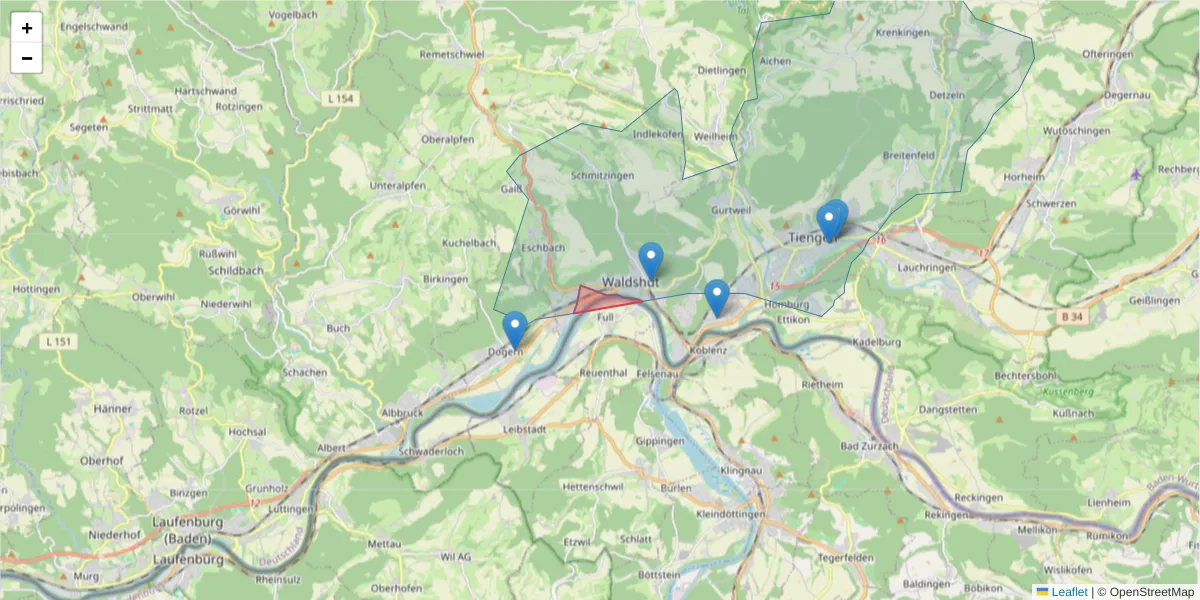 Karte des Postleitzahlen Bereichs  und der umliegenden Postleitzahlen in Deutschland