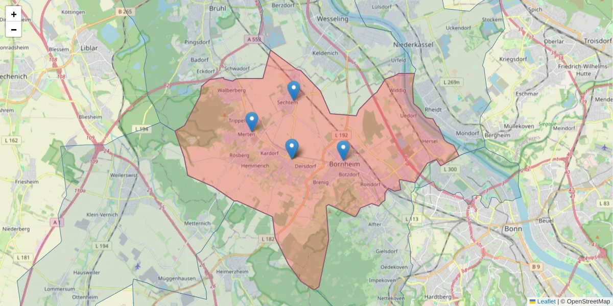 Karte des Postleitzahlen Bereichs  und der umliegenden Postleitzahlen in Deutschland