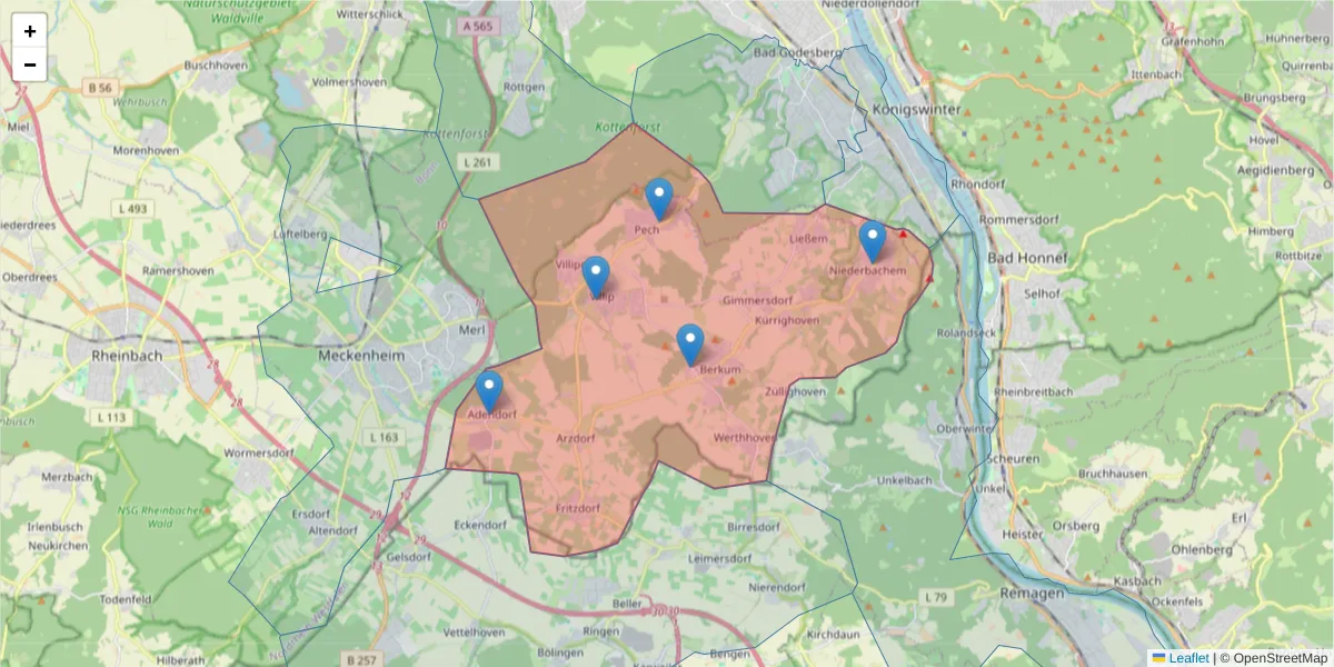 Karte des Postleitzahlen Bereichs  und der umliegenden Postleitzahlen in Deutschland