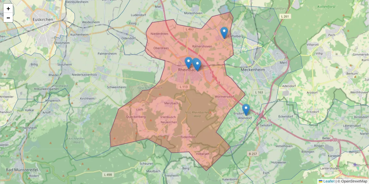 Karte des Postleitzahlen Bereichs  und der umliegenden Postleitzahlen in Deutschland