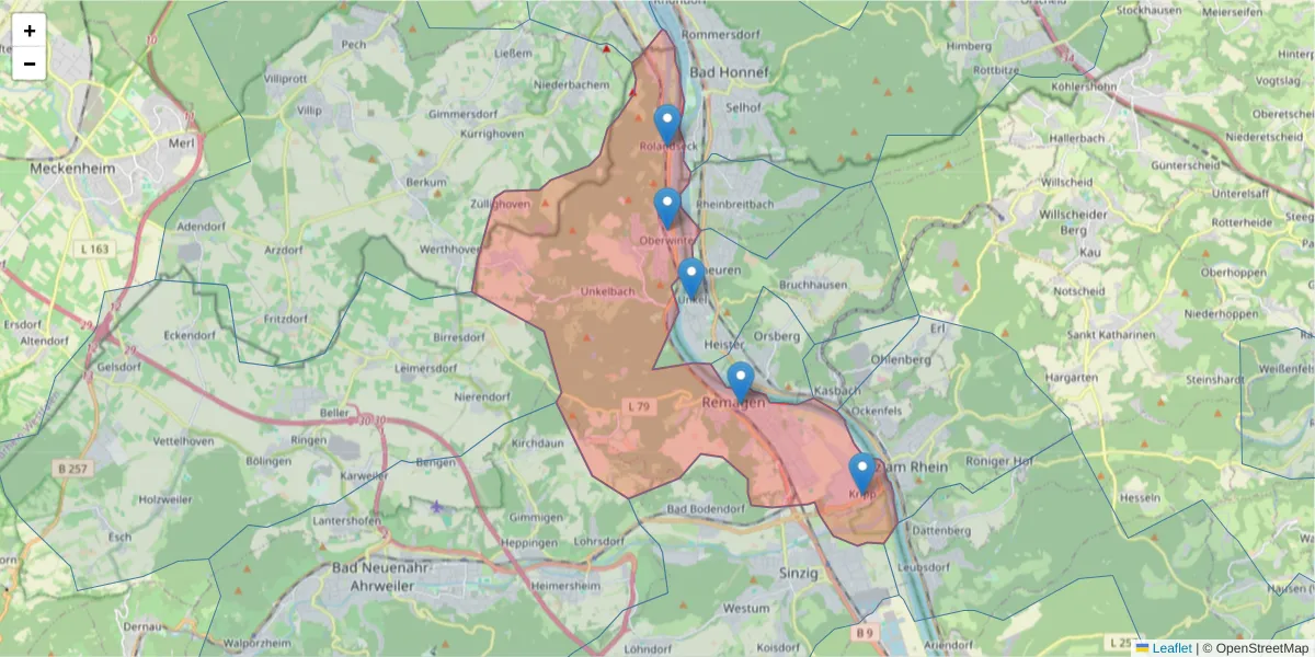 Karte des Postleitzahlen Bereichs  und der umliegenden Postleitzahlen in Deutschland