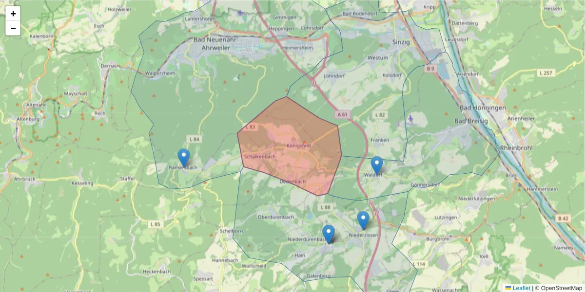 Karte des Postleitzahlen Bereichs  und der umliegenden Postleitzahlen in Deutschland