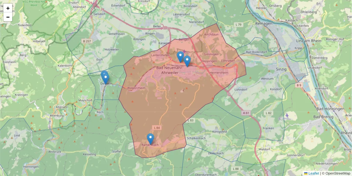 Karte des Postleitzahlen Bereichs  und der umliegenden Postleitzahlen in Deutschland