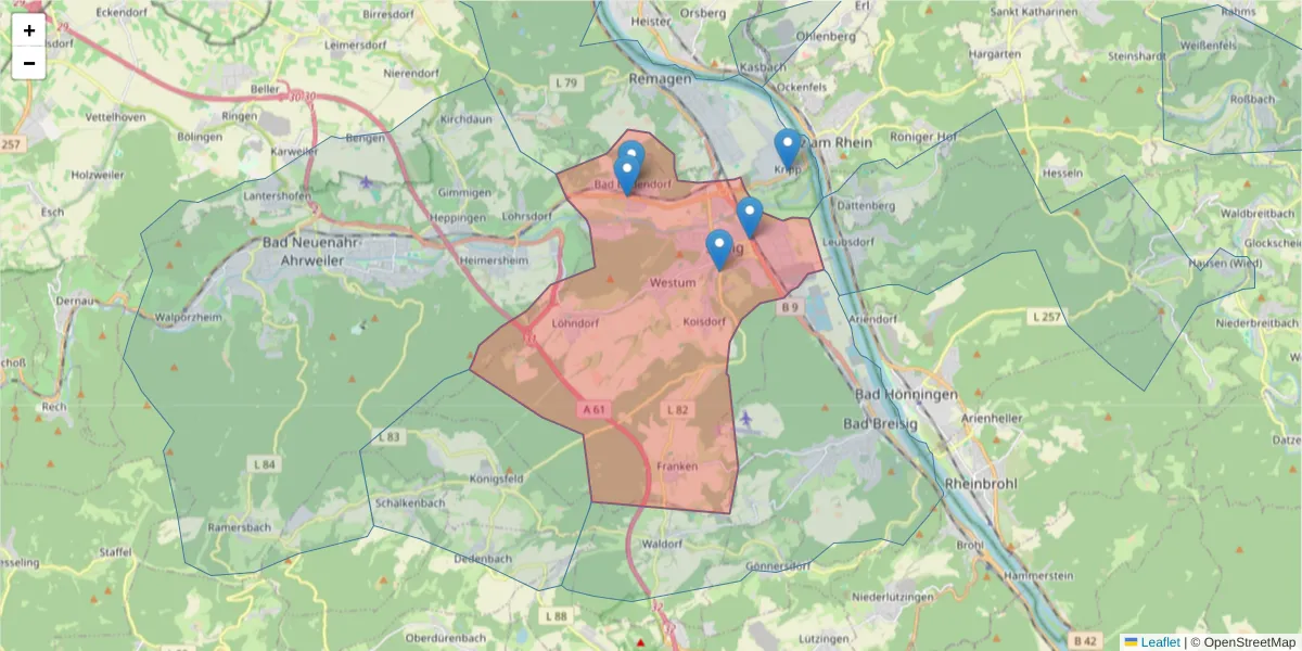 Karte des Postleitzahlen Bereichs  und der umliegenden Postleitzahlen in Deutschland