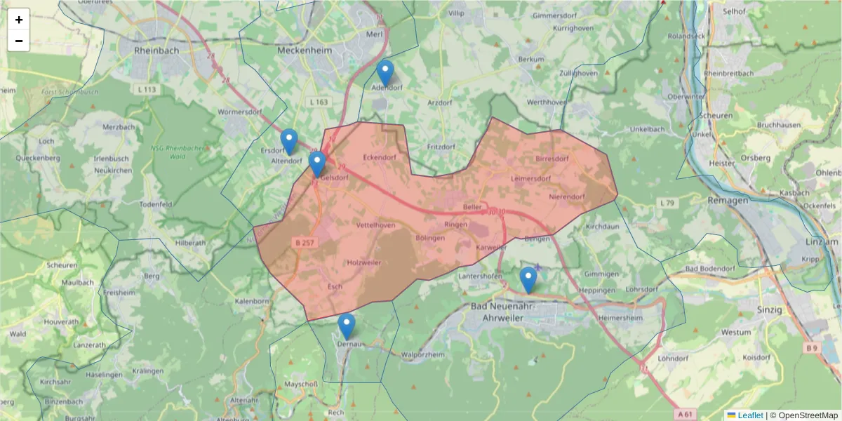 Karte des Postleitzahlen Bereichs  und der umliegenden Postleitzahlen in Deutschland
