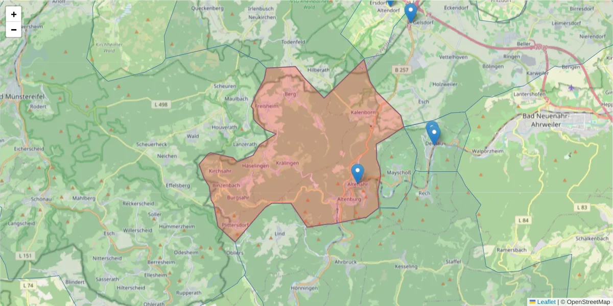 Karte des Postleitzahlen Bereichs  und der umliegenden Postleitzahlen in Deutschland