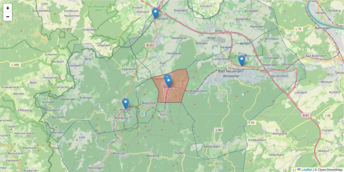 Karte des Postleitzahlen Bereichs  und der umliegenden Postleitzahlen in Deutschland