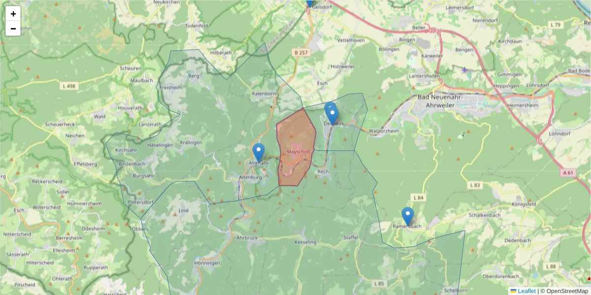 Karte des Postleitzahlen Bereichs  und der umliegenden Postleitzahlen in Deutschland