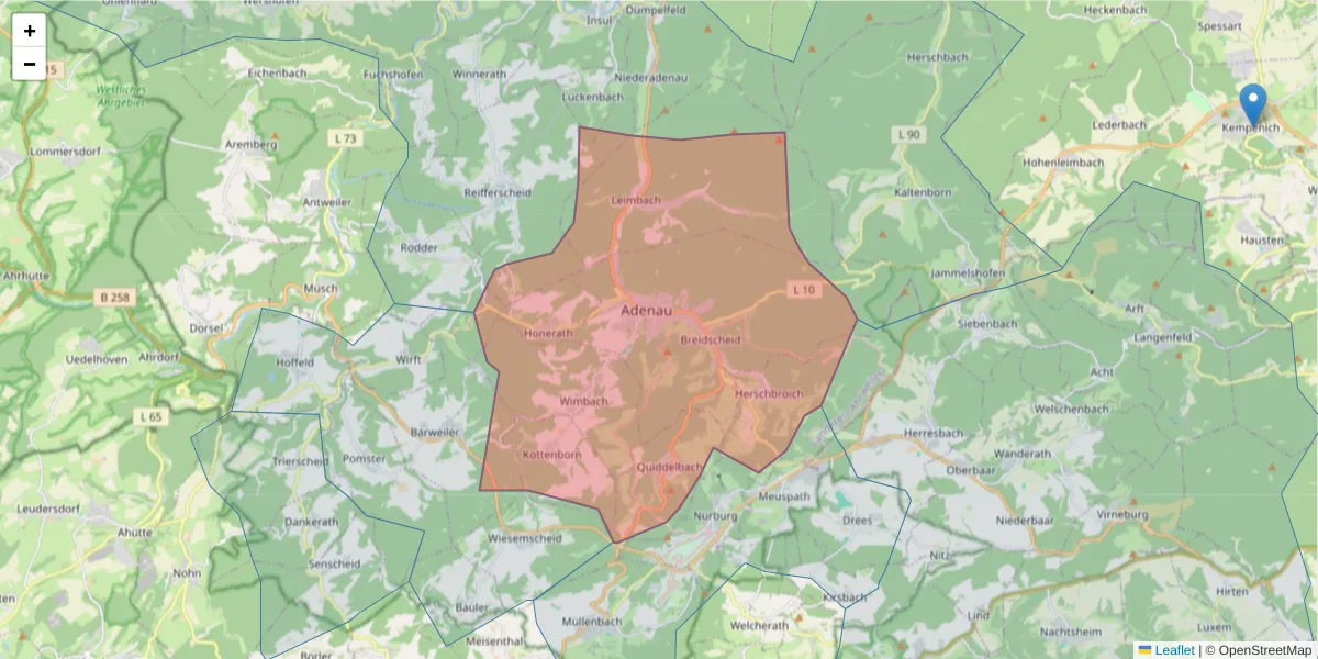 Karte des Postleitzahlen Bereichs  und der umliegenden Postleitzahlen in Deutschland