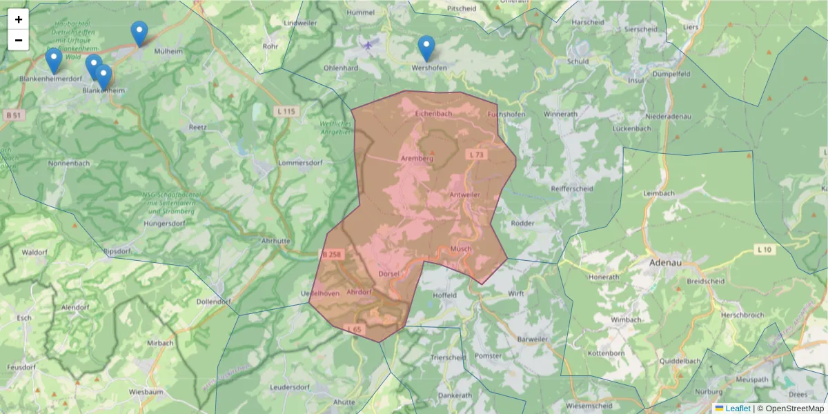 Karte des Postleitzahlen Bereichs  und der umliegenden Postleitzahlen in Deutschland