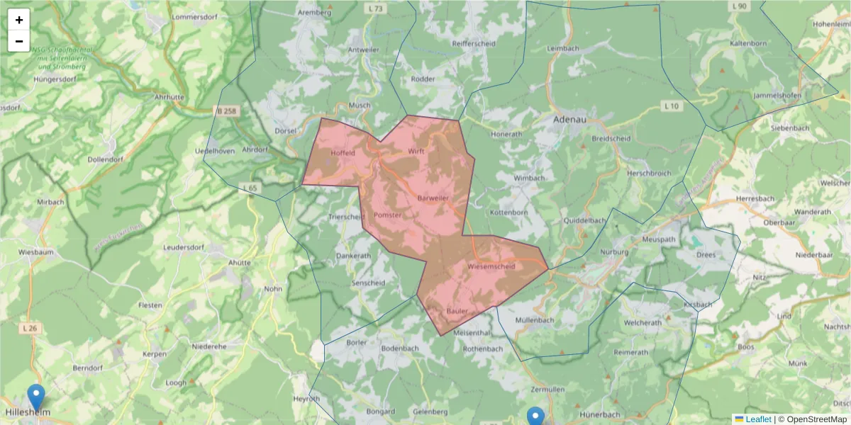 Karte des Postleitzahlen Bereichs  und der umliegenden Postleitzahlen in Deutschland
