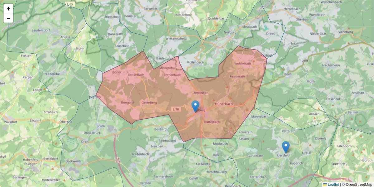 Karte des Postleitzahlen Bereichs  und der umliegenden Postleitzahlen in Deutschland