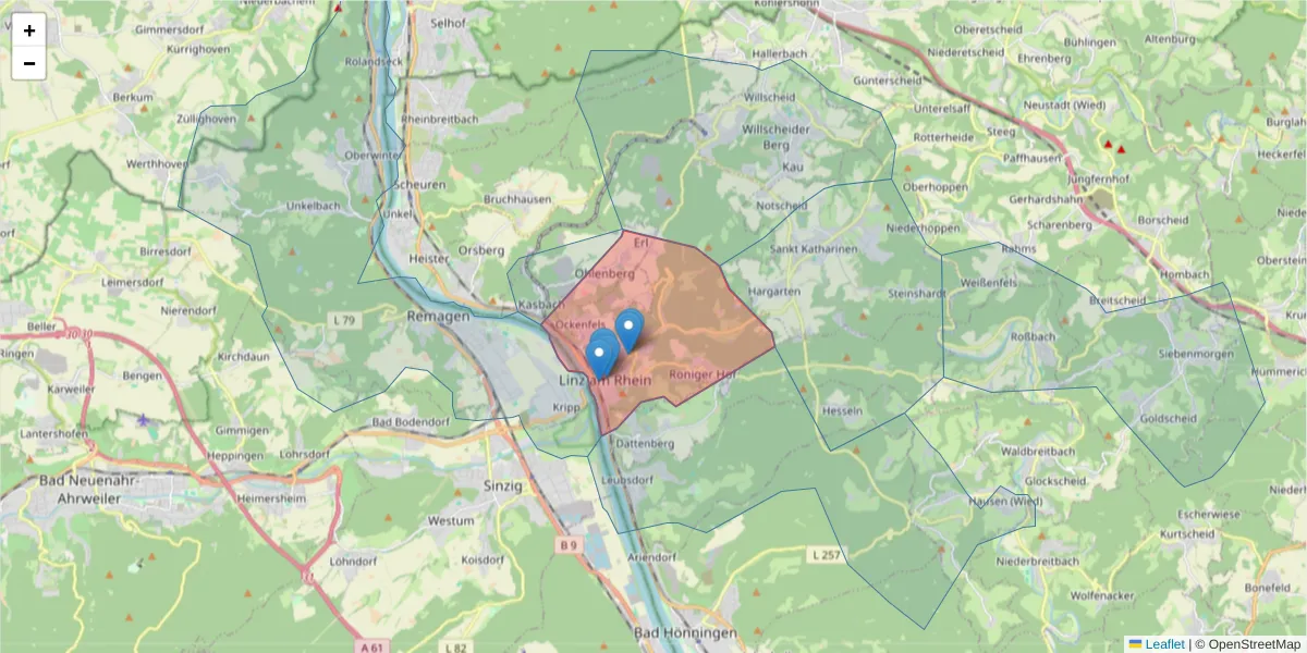 Karte des Postleitzahlen Bereichs  und der umliegenden Postleitzahlen in Deutschland