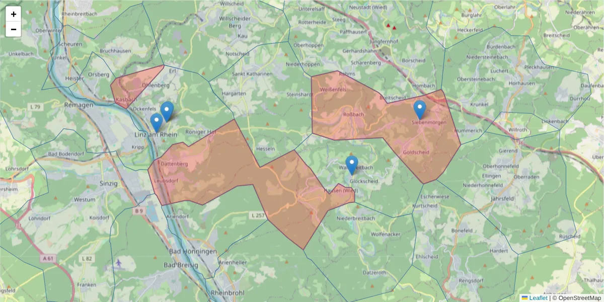 Karte des Postleitzahlen Bereichs  und der umliegenden Postleitzahlen in Deutschland