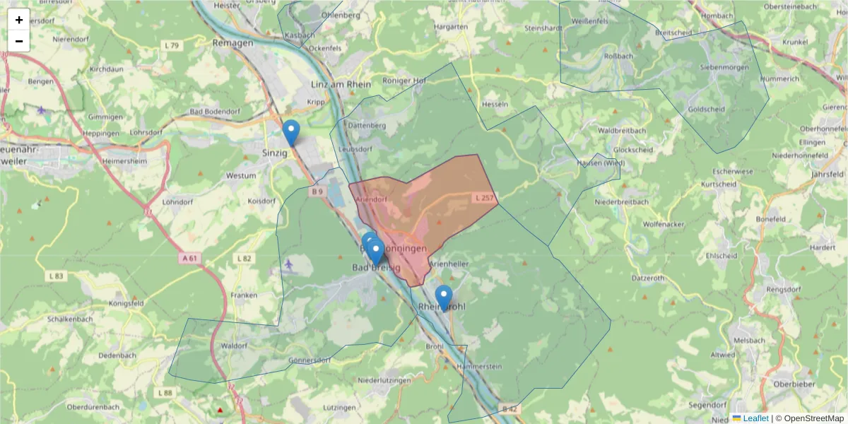 Karte des Postleitzahlen Bereichs  und der umliegenden Postleitzahlen in Deutschland