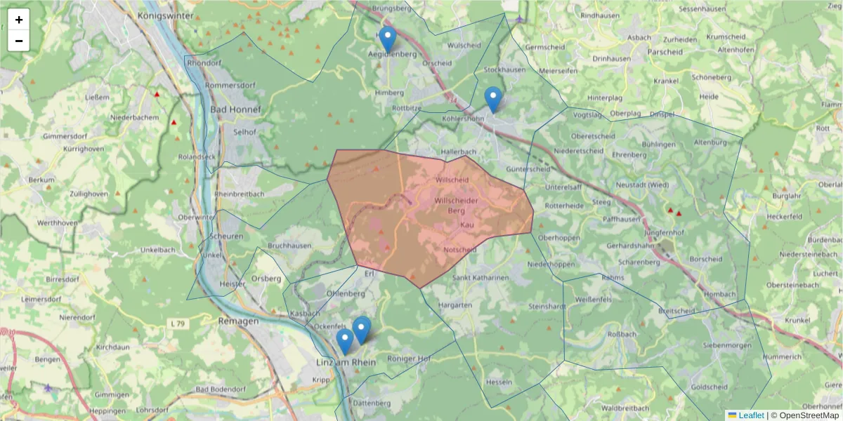 Karte des Postleitzahlen Bereichs  und der umliegenden Postleitzahlen in Deutschland