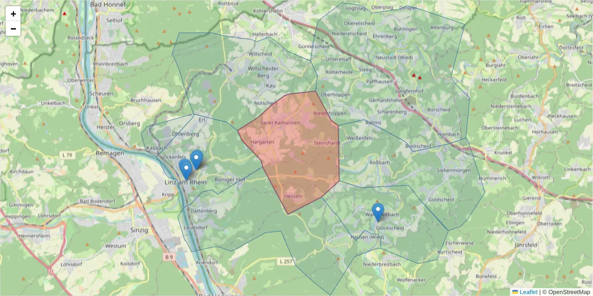 Karte des Postleitzahlen Bereichs  und der umliegenden Postleitzahlen in Deutschland
