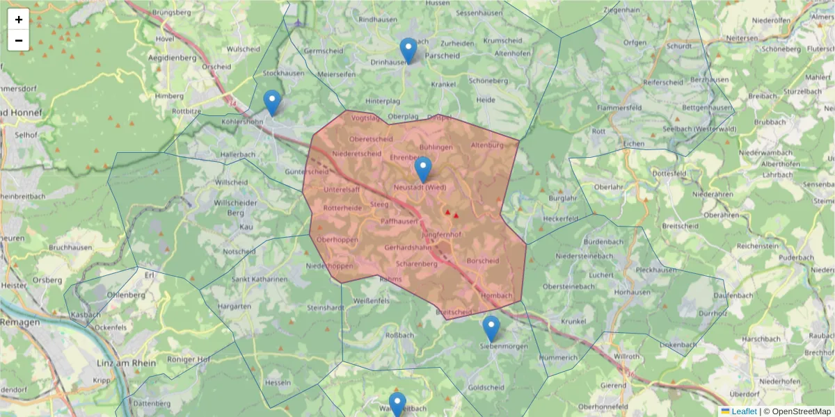 Karte des Postleitzahlen Bereichs  und der umliegenden Postleitzahlen in Deutschland