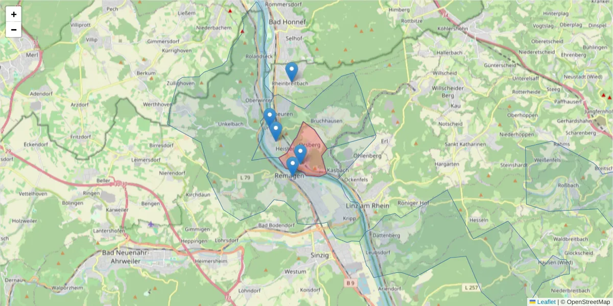 Karte des Postleitzahlen Bereichs  und der umliegenden Postleitzahlen in Deutschland