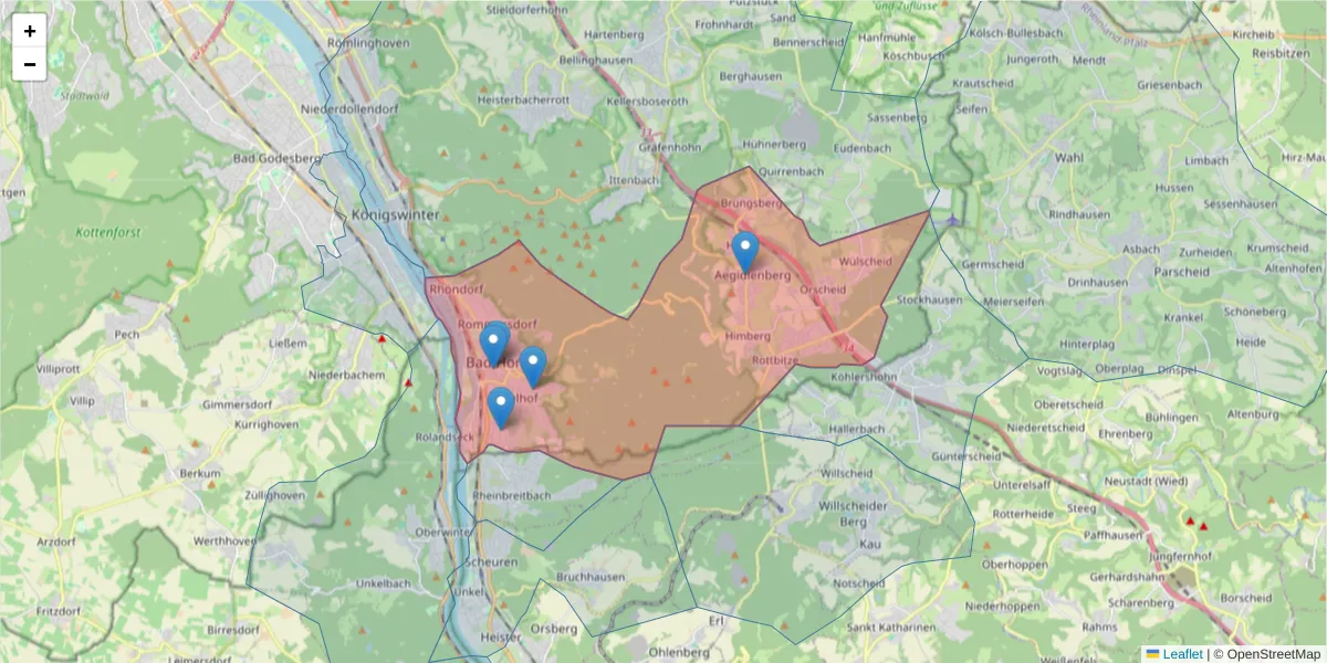 Karte des Postleitzahlen Bereichs  und der umliegenden Postleitzahlen in Deutschland