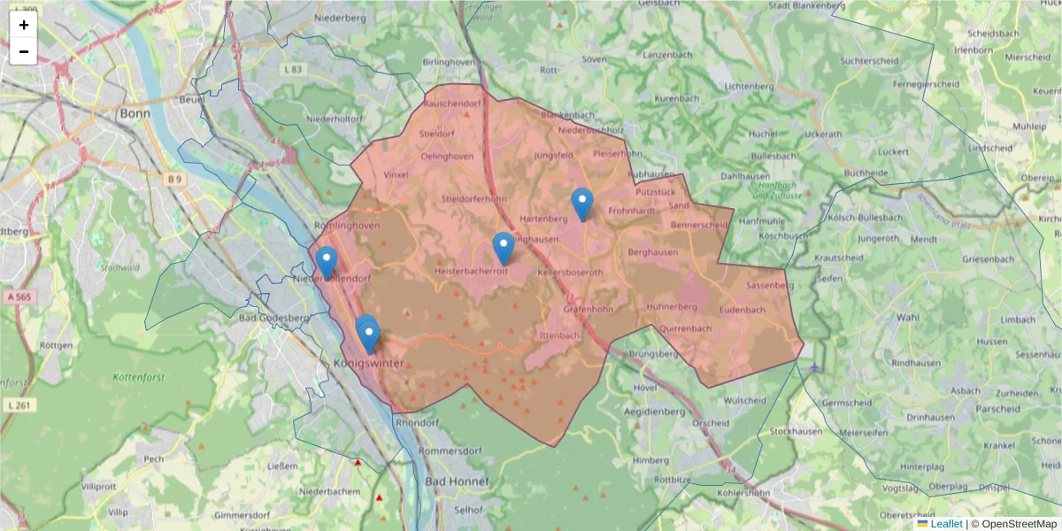 Karte des Postleitzahlen Bereichs  und der umliegenden Postleitzahlen in Deutschland