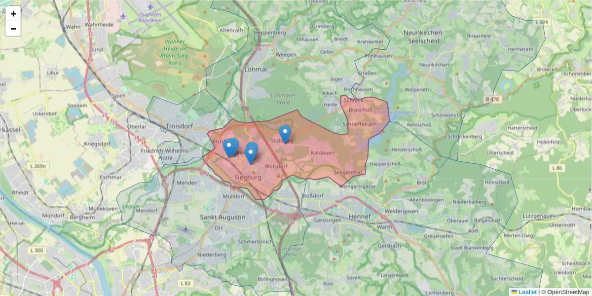 Karte des Postleitzahlen Bereichs  und der umliegenden Postleitzahlen in Deutschland