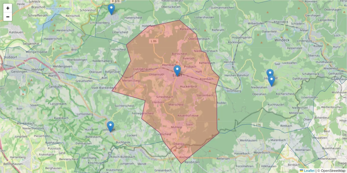 Karte des Postleitzahlen Bereichs  und der umliegenden Postleitzahlen in Deutschland