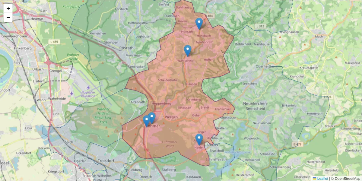 Karte des Postleitzahlen Bereichs  und der umliegenden Postleitzahlen in Deutschland