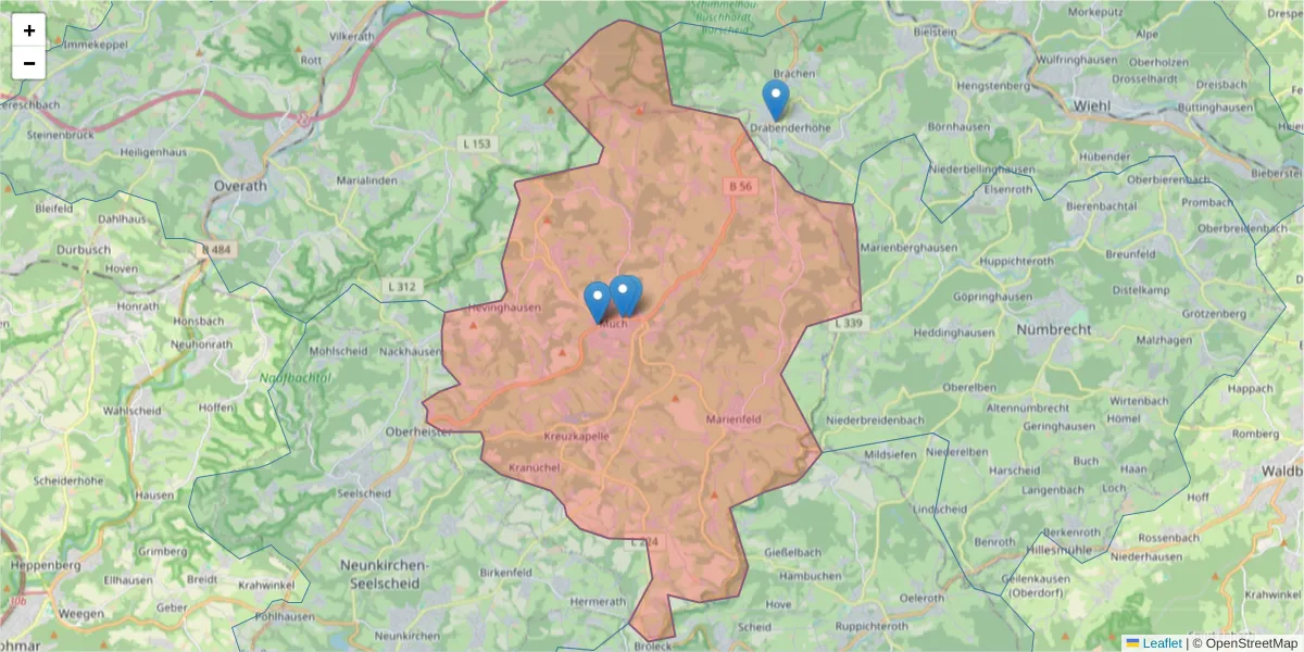 Karte des Postleitzahlen Bereichs  und der umliegenden Postleitzahlen in Deutschland