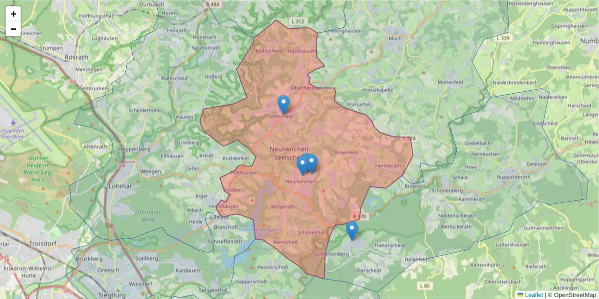 Karte des Postleitzahlen Bereichs  und der umliegenden Postleitzahlen in Deutschland