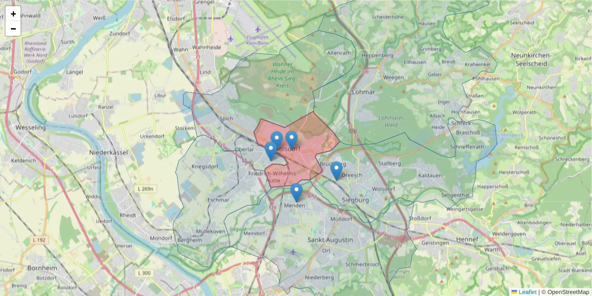 Karte des Postleitzahlen Bereichs  und der umliegenden Postleitzahlen in Deutschland