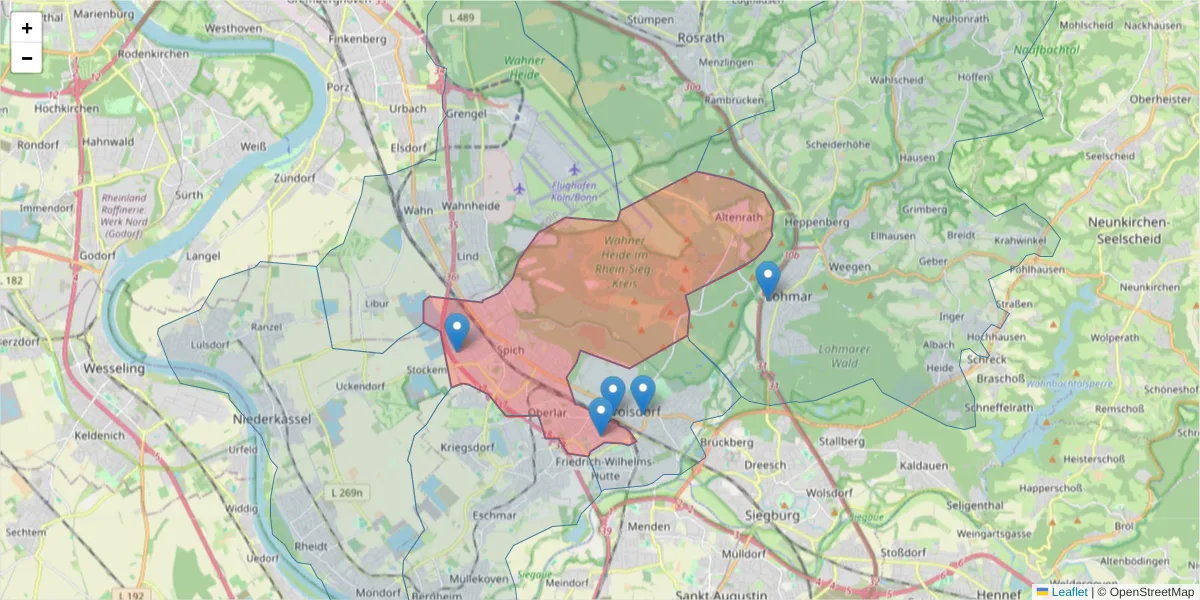 Karte des Postleitzahlen Bereichs  und der umliegenden Postleitzahlen in Deutschland
