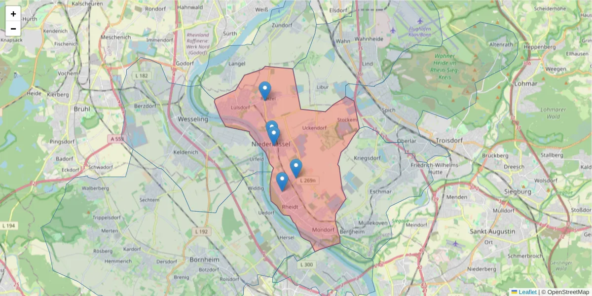 Karte des Postleitzahlen Bereichs  und der umliegenden Postleitzahlen in Deutschland