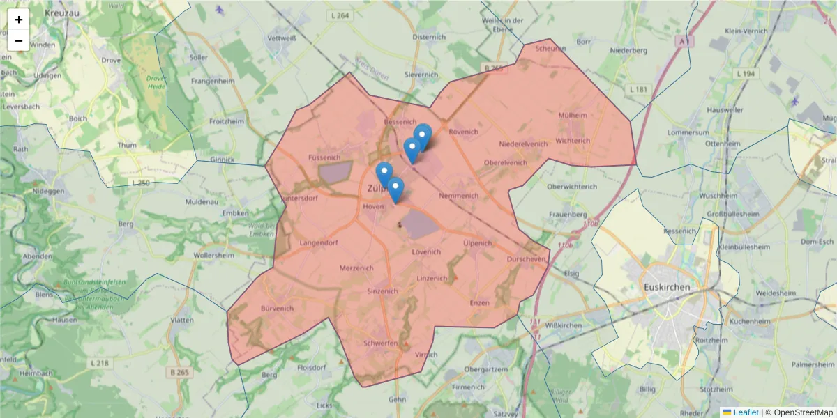 Karte des Postleitzahlen Bereichs  und der umliegenden Postleitzahlen in Deutschland