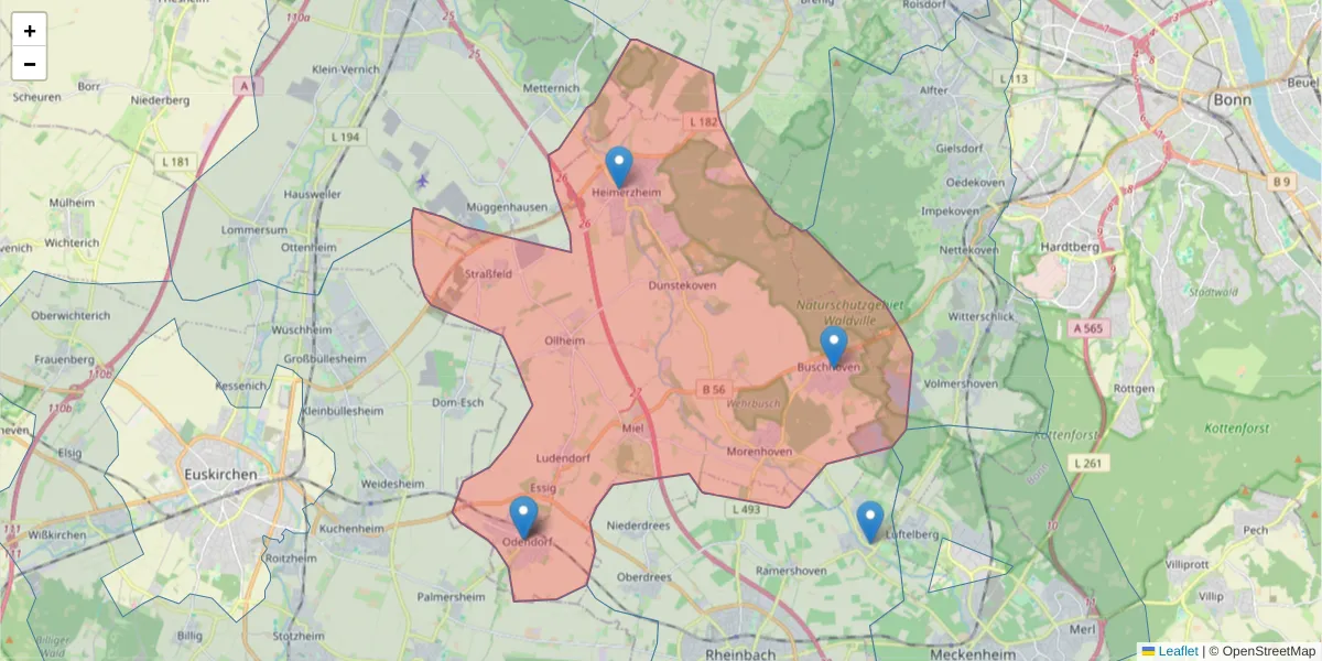 Karte des Postleitzahlen Bereichs  und der umliegenden Postleitzahlen in Deutschland