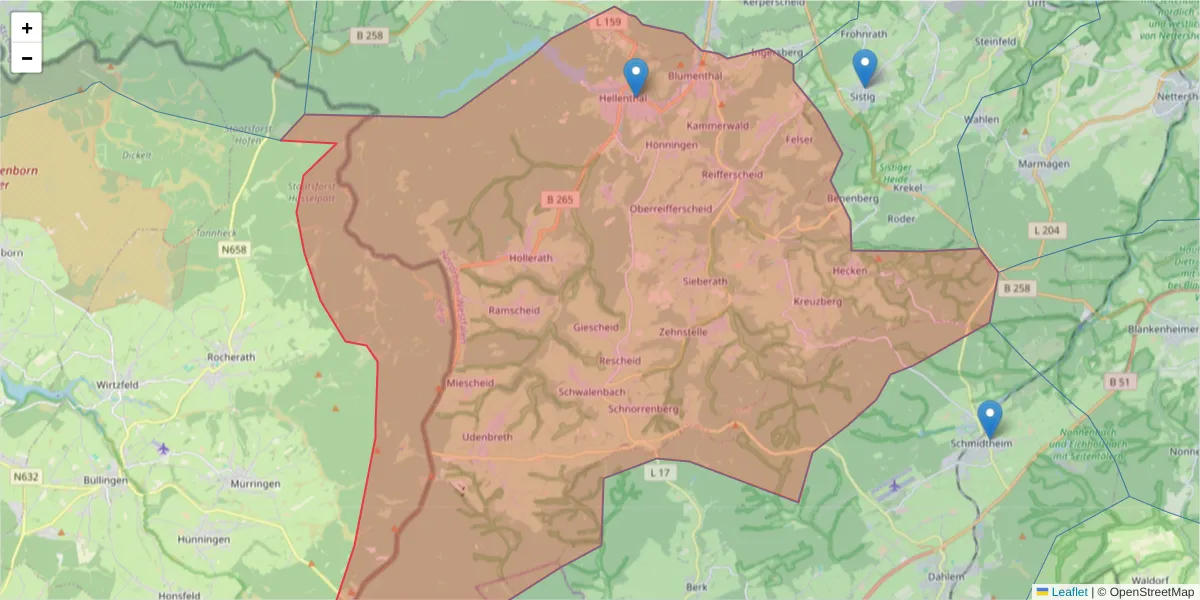 Karte des Postleitzahlen Bereichs  und der umliegenden Postleitzahlen in Deutschland