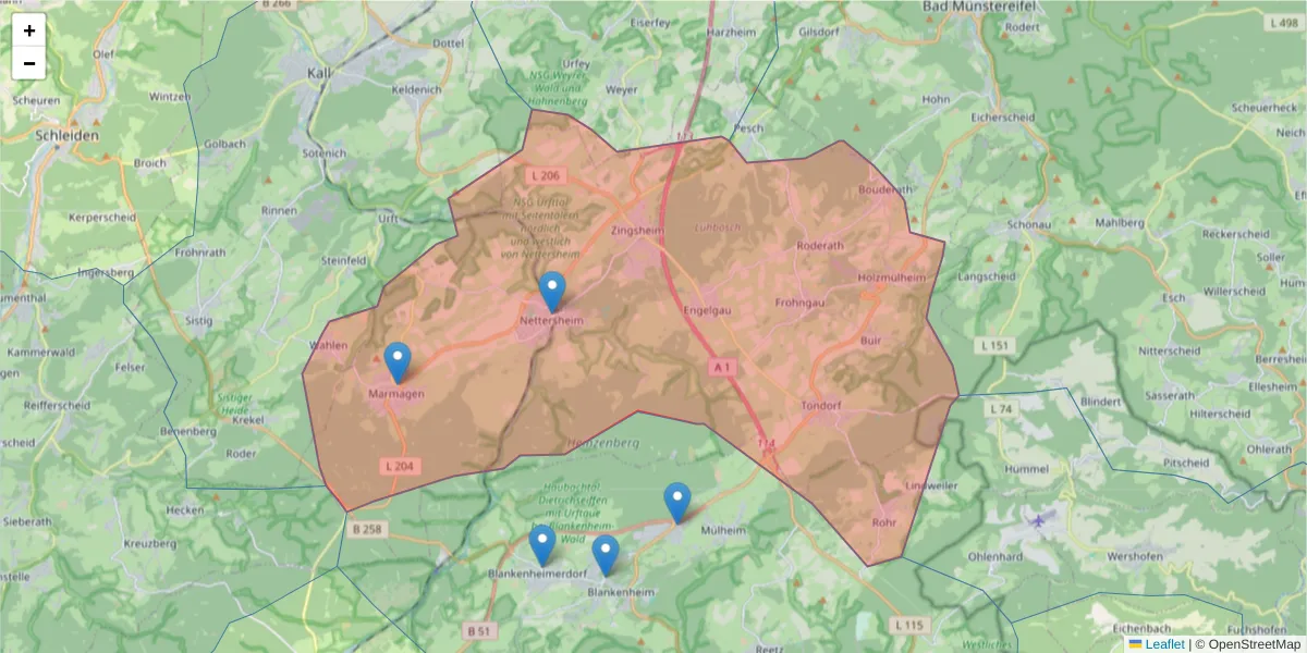 Karte des Postleitzahlen Bereichs  und der umliegenden Postleitzahlen in Deutschland