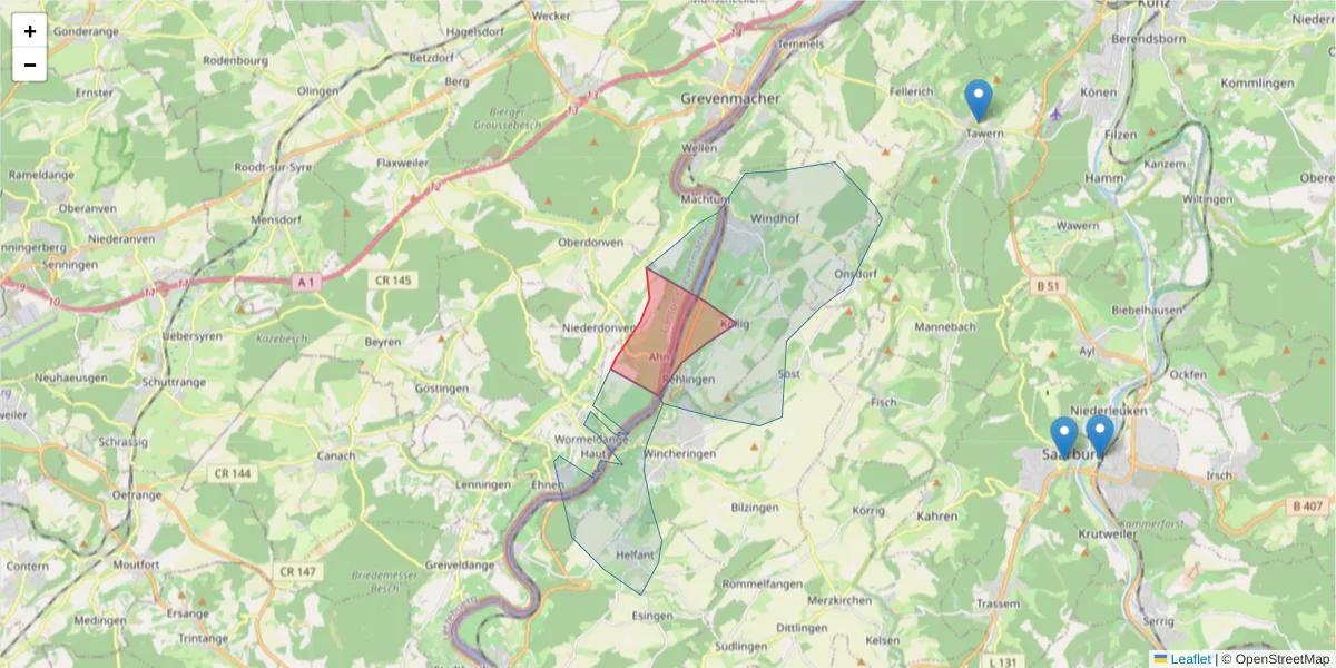 Karte des Postleitzahlen Bereichs  und der umliegenden Postleitzahlen in Deutschland