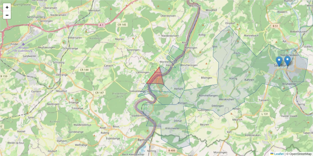 Karte des Postleitzahlen Bereichs  und der umliegenden Postleitzahlen in Deutschland