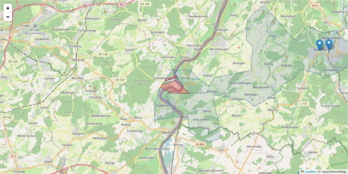 Karte des Postleitzahlen Bereichs  und der umliegenden Postleitzahlen in Deutschland
