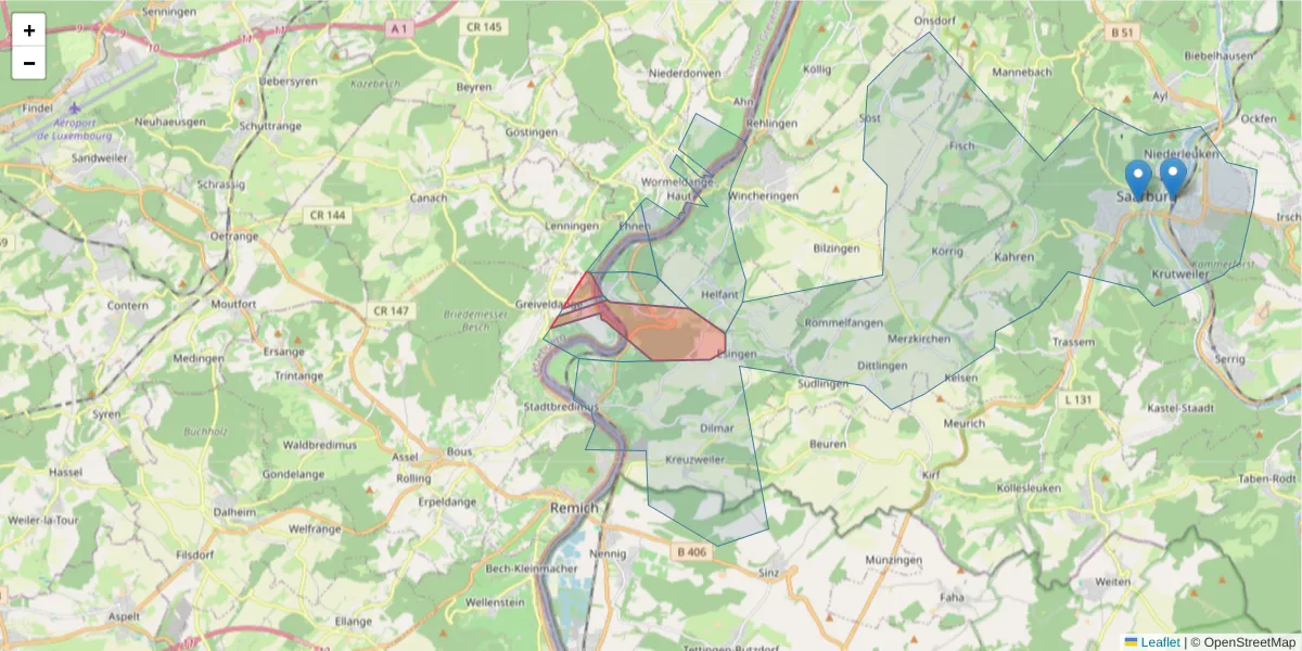 Karte des Postleitzahlen Bereichs  und der umliegenden Postleitzahlen in Deutschland