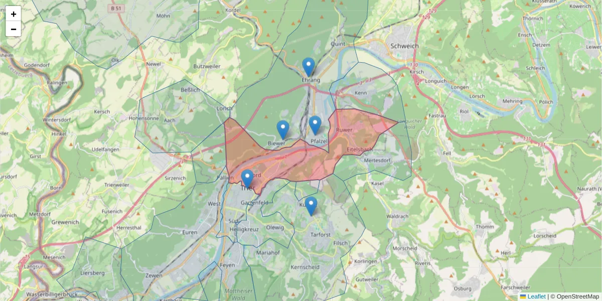 Karte des Postleitzahlen Bereichs  und der umliegenden Postleitzahlen in Deutschland